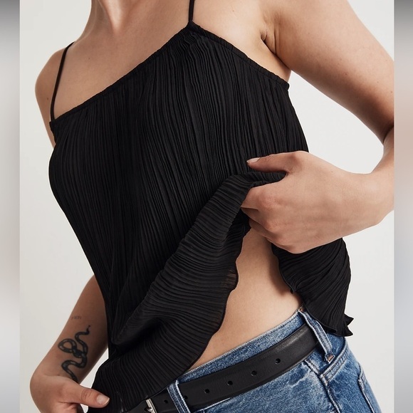 Madewell plisse crop cami tank top black - Picture 2 of 7